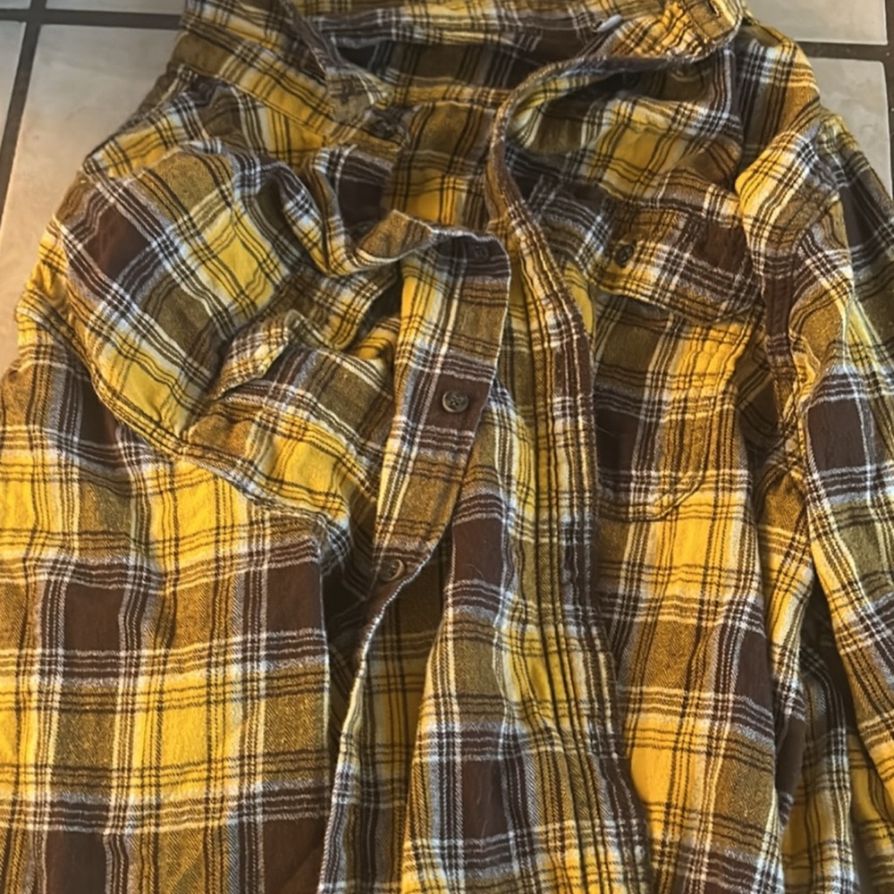 Yellow and Brown Plaid Men's Shirt